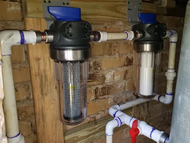 Whole-home water filtration system installed by Copper Bear Plumbing